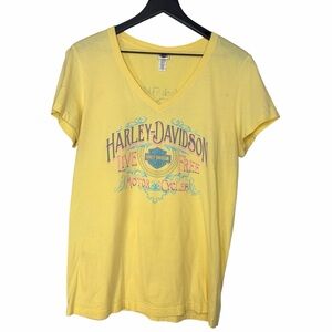 HARLEY-DAVIDSON YELLOW BABYDOLL TEE SHIRT SIZE LARGE